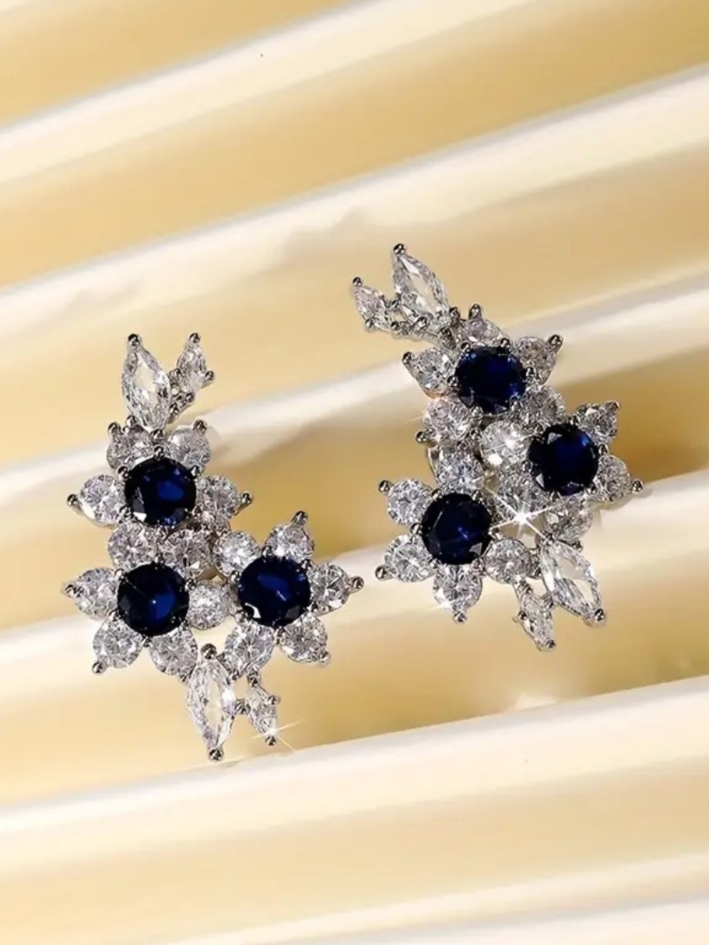 White Rhodium Blue & White Sapphire Earrings - Picture 2 of 3